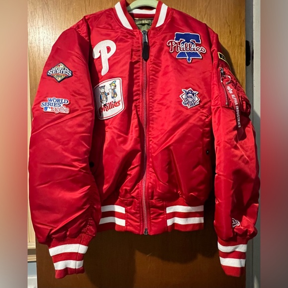 Alpha Industries X Philadelphia Phillies MA-1 Bomber Jacket Red Deadstock NWT - Picture 1 of 7